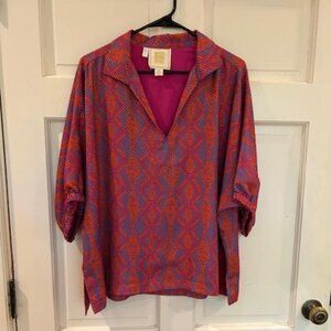 Emily McCarthy "Poppy Top" blouse pink and purple geometric pattern XL